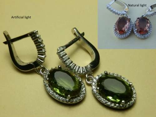 Astonishing solid sterling silver color-shifting Zultanite earrings - weight 6.2 g.