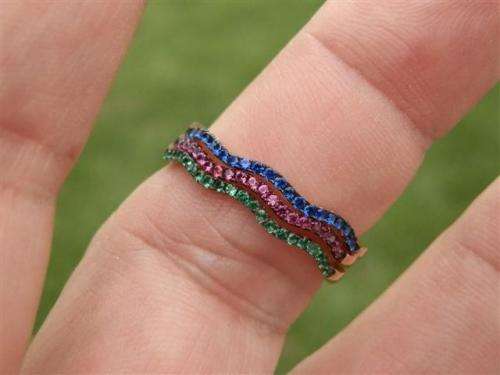 Adorable solid sterling silver ruby, blue sapphire and emerald ring(s) - weight 3.11 g.