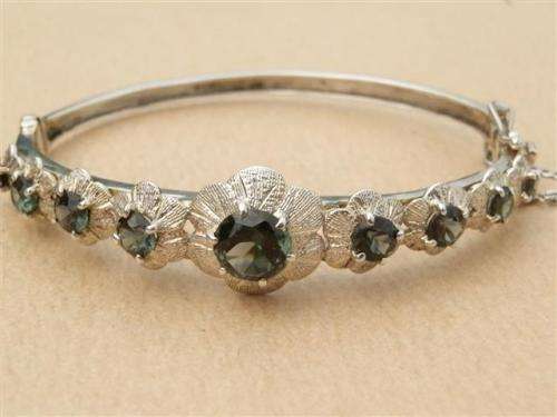 Magnificent solid sterling silver sapphire / diamond bangle - weight 17 g.