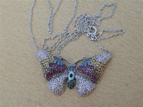 Adorable solid sterling silver multi gem butterfly necklace - weight 7.03 g.