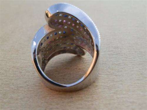 Smashing solid sterling silver ruby, sapphire and topaz ring - weight 12.14 g.