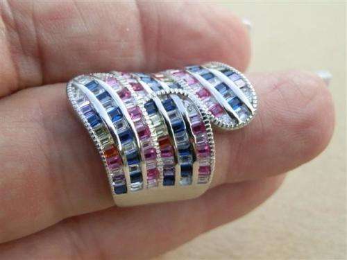 Smashing solid sterling silver ruby, sapphire and topaz ring - weight 12.14 g.