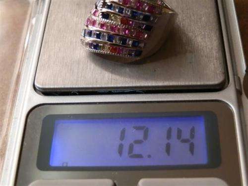 Smashing solid sterling silver ruby, sapphire and topaz ring - weight 12.14 g.