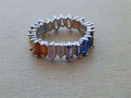 Spectacular solid sterling silverblue sapphire, amethyst and topaz ring - weight 4.26 g.