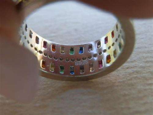 Marvelous solid sterling silver ruby, sapphire, amethyst, emerald and topaz ring - weight 6.77 g.