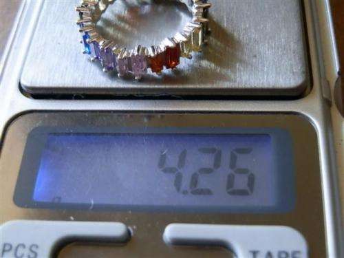 Spectacular solid sterling silverblue sapphire, amethyst and topaz ring - weight 4.26 g.