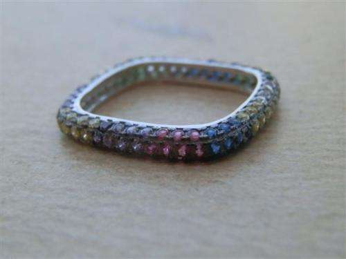 Stunning solid sterling silver ruby, sapphire, amethyst and topaz ring - weight 2.33 g.