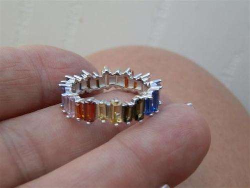 Spectacular solid sterling silverblue sapphire, amethyst and topaz ring - weight 4.26 g.