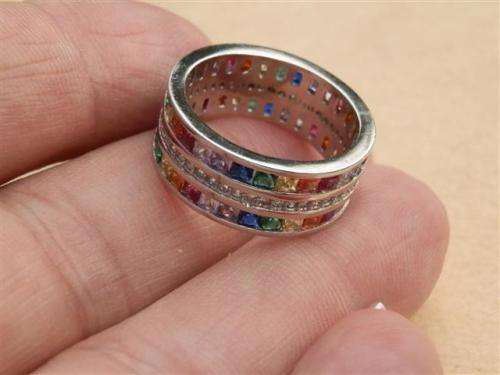 Marvelous solid sterling silver ruby, sapphire, amethyst, emerald and topaz ring - weight 6.77 g.
