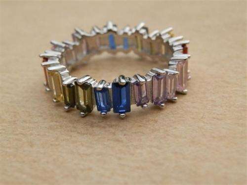 Spectacular solid sterling silverblue sapphire, amethyst and topaz ring - weight 4.26 g.