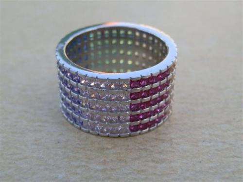 Exquisite solid sterling silver ruby/sapphire/amethyst/topaz ring - weight 6.85 g.