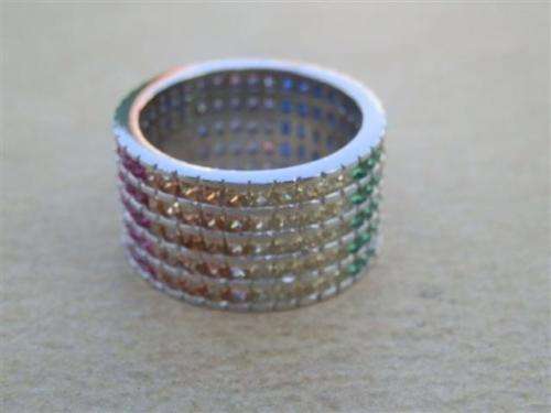 Exquisite solid sterling silver ruby/sapphire/amethyst/topaz ring - weight 6.85 g.