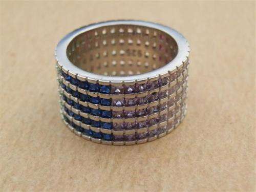 Exquisite solid sterling silver ruby/sapphire/amethyst/topaz ring - weight 6.85 g.