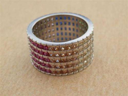 Exquisite solid sterling silver ruby/sapphire/amethyst/topaz ring - weight 6.85 g.