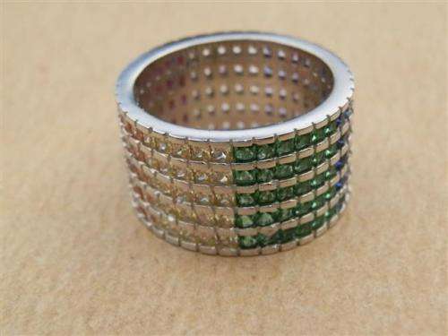 Exquisite solid sterling silver ruby/sapphire/amethyst/topaz ring - weight 6.85 g.