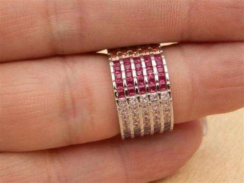 Exquisite solid sterling silver ruby/sapphire/amethyst/topaz ring - weight 6.85 g.