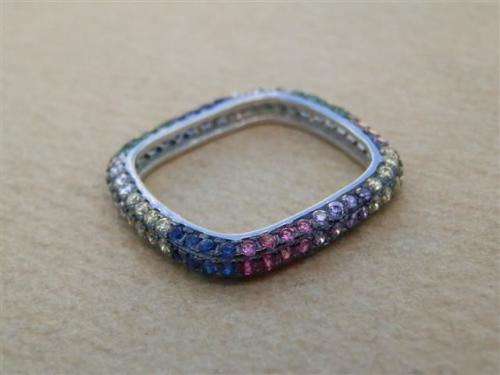 Stunning solid sterling silver ruby, sapphire, amethyst and topaz ring - weight 2.33 g.