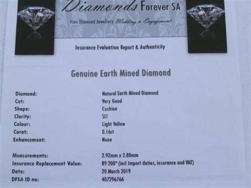 Sparkling 0.16 ct natural diamond, fancy light yellow, with authenticity certificate - value R9,200