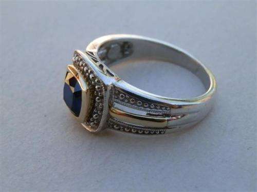 FOR blueblaze ONLY!  Solid 9 ct gold & sterling silver blue sapphire & diamond ring - weight 4.8 g.