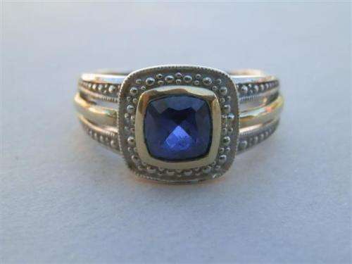 FOR blueblaze ONLY!  Solid 9 ct gold & sterling silver blue sapphire & diamond ring - weight 4.8 g.