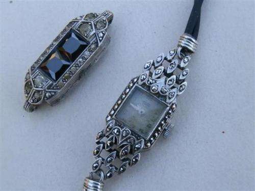 Amazing antique sterling silver Tosca lady's watch & watch case with stones - weight 24.8 g