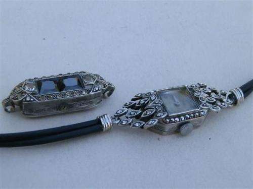 Amazing antique sterling silver Tosca lady's watch & watch case with stones - weight 24.8 g