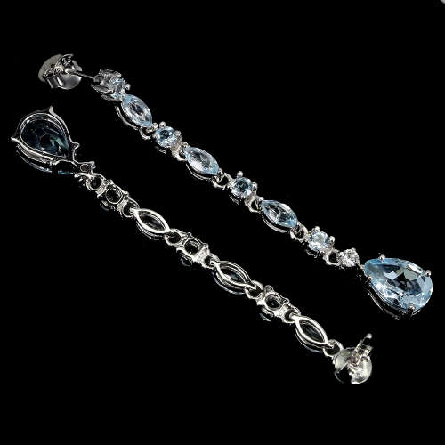 Dazzling solid sterling silver white gold plated natural sky blue topaz earrings - weight 6-14 g