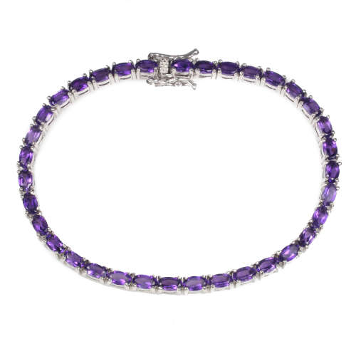 Enchanting solid sterling silver 35-stone natural amethyst bracelet with 14 ct white gold finish