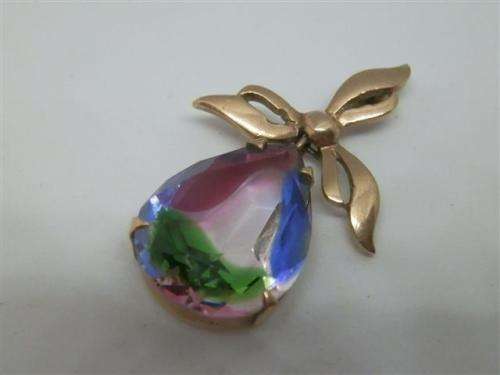 Elegant old vintage solid 9 ct rose gold Rhinestone pendant