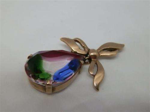 Elegant old vintage solid 9 ct rose gold Rhinestone pendant