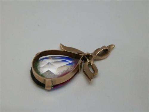 Elegant old vintage solid 9 ct rose gold Rhinestone pendant