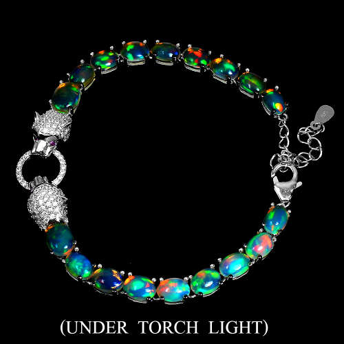 Exquisite natural Ethiopia opal bracelet - 14 ct white gold over solid sterling silver