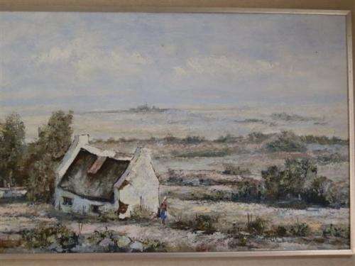 Large farm cottage landscape oil painting by Maartin van Dyk - value R2500