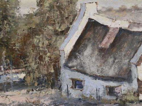 Large farm cottage landscape oil painting by Maartin van Dyk - value R2500