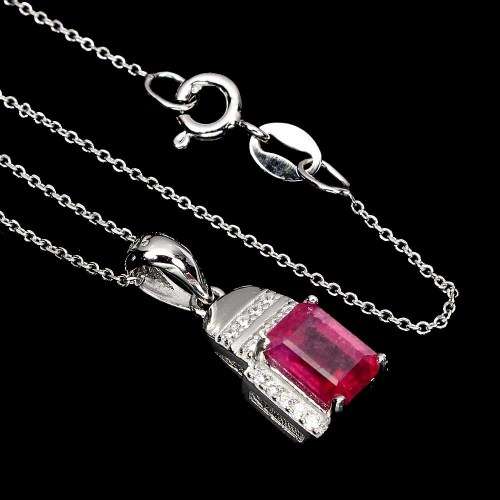 Gorgeous ruby necklace, 14 ct white gold over solid sterling silver