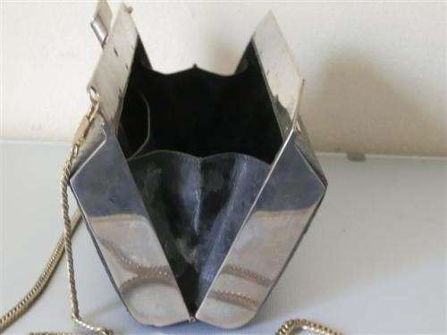 Lovely sturdy vintage `Lorenzi` black genuine crocodile leather handbag on a chain strap