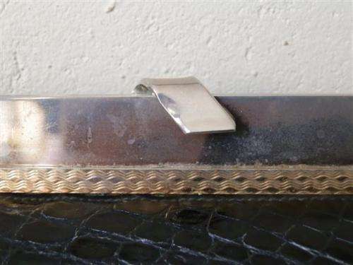 Lovely sturdy vintage `Lorenzi` black genuine crocodile leather handbag on a chain strap