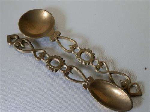 Vintage Pair of Brass Salad Spoons