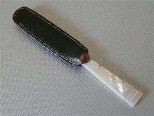 Vintage fruit knife in leather sheath, made by Cork and Son, Sheffield, England