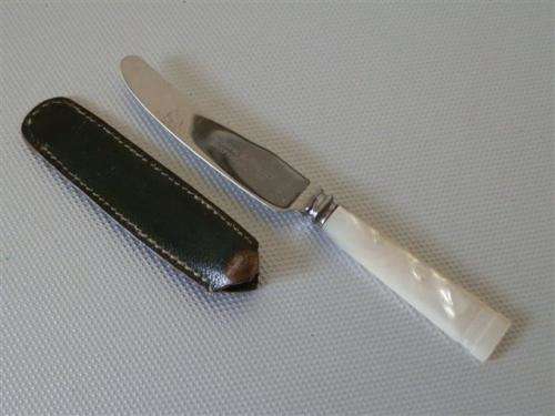 Vintage fruit knife in leather sheath, made by Cork and Son, Sheffield, England