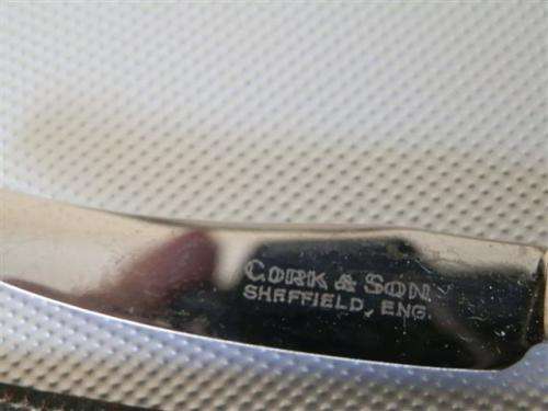 Vintage fruit knife in leather sheath, made by Cork and Son, Sheffield, England