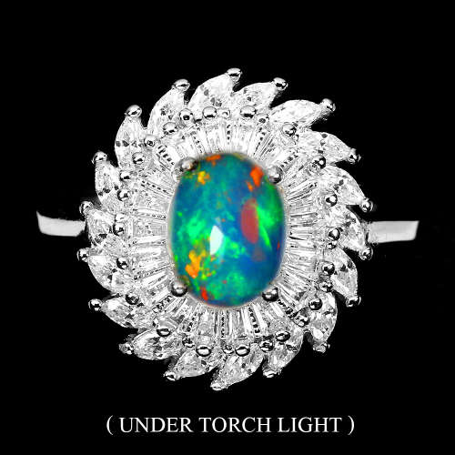 Exquisite Solid Sterling Silver Natural Opal Ring - weight 5.29 g