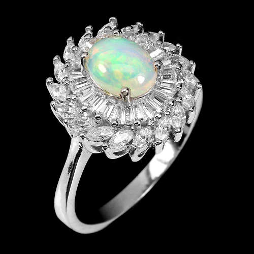 Exquisite Solid Sterling Silver Natural Opal Ring - weight 5.29 g