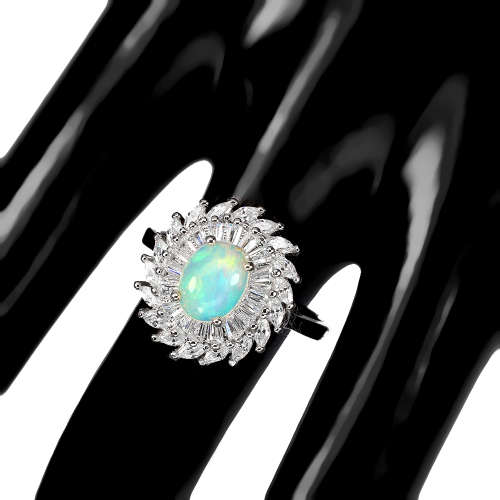 Exquisite Solid Sterling Silver Natural Opal Ring - weight 5.29 g