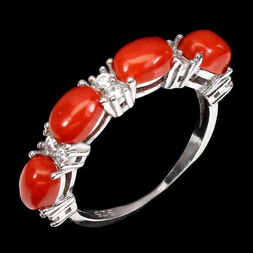 Stunning Solid Sterling Silver Natural Coral Ring
