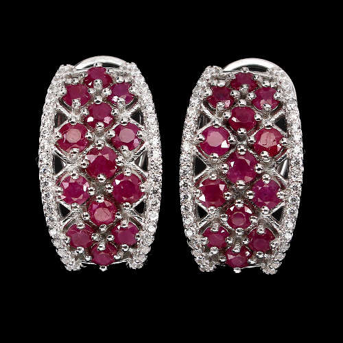 Exquisite Solid Sterling Silver Natural Ruby Earrings
