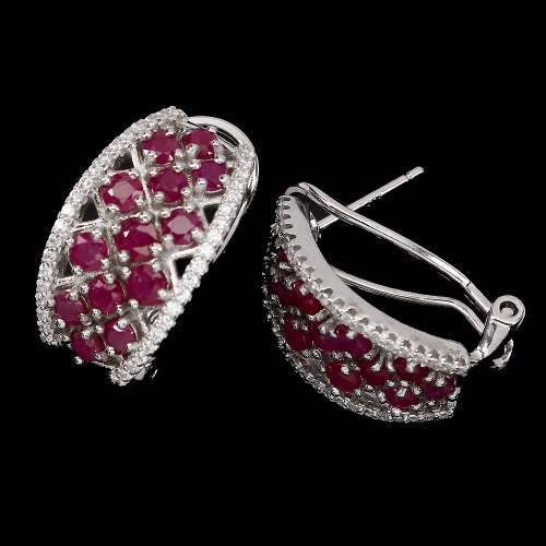 Exquisite Solid Sterling Silver Natural Ruby Earrings