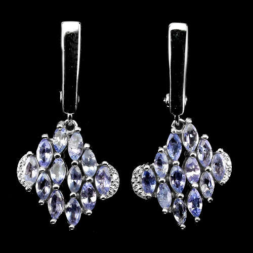 Alluring Solid Sterling Silver Natural Tanzanite Earrings