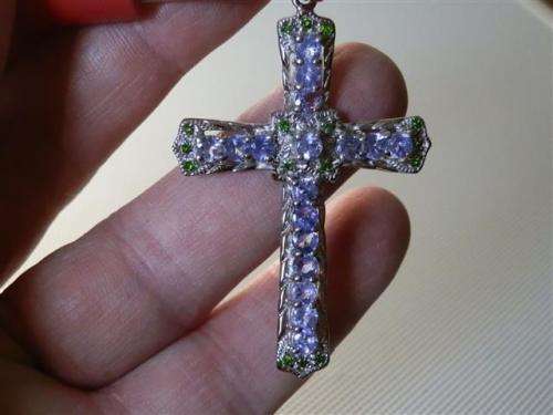 Magnificent Solid Sterling Silver Natural Tanzanite Cross Pendant