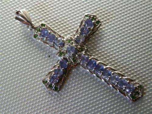 Magnificent Solid Sterling Silver Natural Tanzanite Cross Pendant